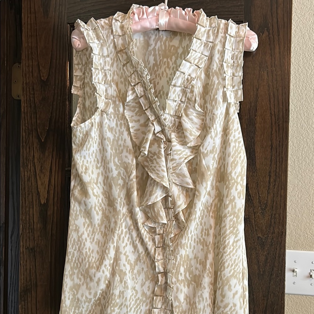 Anne Klein Taupe and Cream Ruffle Blouse
